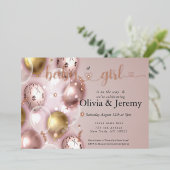 Baby Girl Pink-ballonnen Baby shower Folie Uitnodiging (Staand Voorkant)