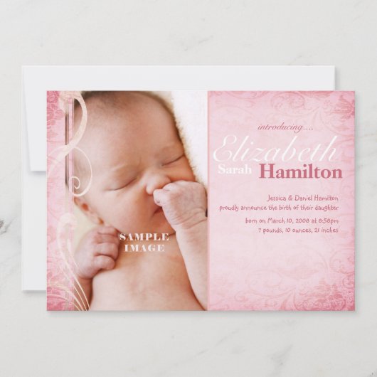 Baby Girl Pink Birth kondiging Aankondiging (Voorkant)