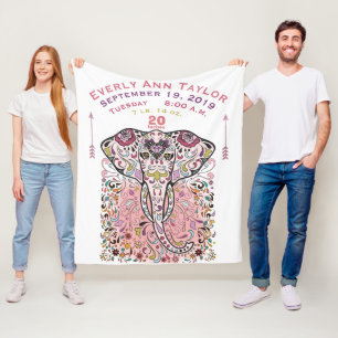 Baby Girl Pink Birth Record bevat lephant Fleece Deken