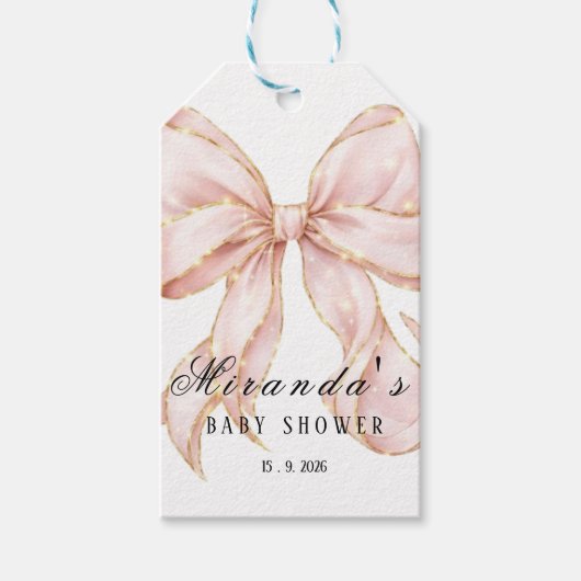 Baby Girl Pink Bow Baby Shower Cadeaulabel (Voorkant)