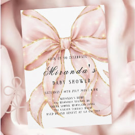 Baby Girl Pink Bow Baby Shower Invitation Kaart