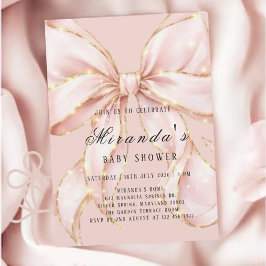 Baby Girl Pink Bow Baby Shower Invitation Kaart