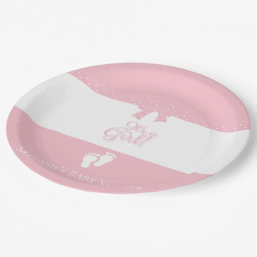 Baby Girl Pink Bows & Little Feet Custom Papieren Bordje (Gekanteld)