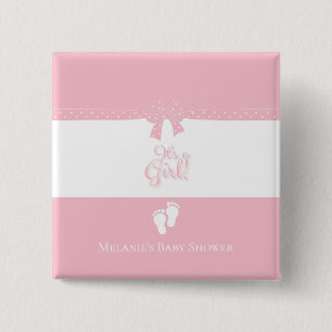 Baby Girl Pink Bows & Little Feet Custom Vierkante Button 5,1 Cm