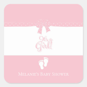 Baby Girl Pink Bows & Little Feet Custom Vierkante Sticker