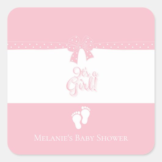 Baby Girl Pink Bows & Little Feet Custom Vierkante Sticker (Voorkant)
