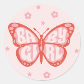 Baby Girl Pink Butterfly Baby shower Confetti Ronde Sticker (Voorkant)