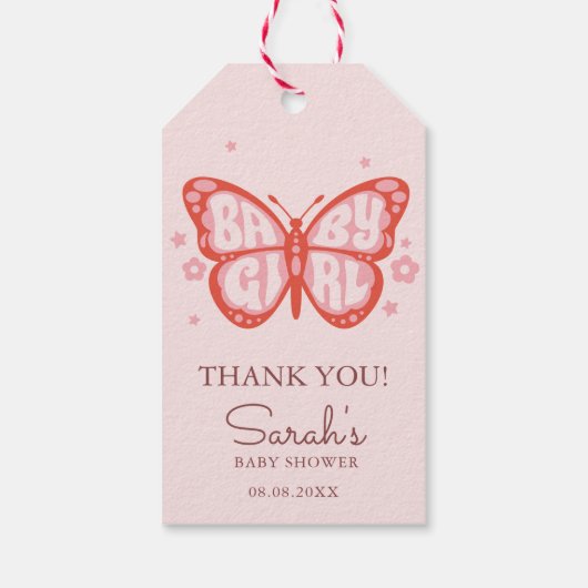 Baby Girl Pink Butterfly Baby shower Gift Labels Cadeaulabel (Achterkant)