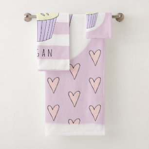 Baby Girl Pink Doodle Cupcake Heart Patroonnaam Bad Handdoek
