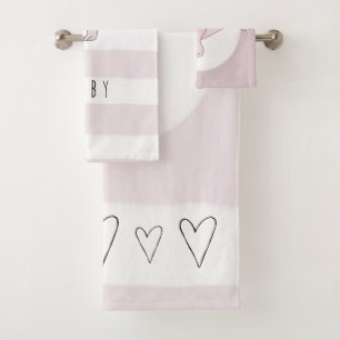 Baby Girl Pink Doodle T-Rex Dinosaur met naam Bad Handdoek