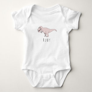 Baby Girl Pink Doodle T-Rex Dinosaur met naam Romper