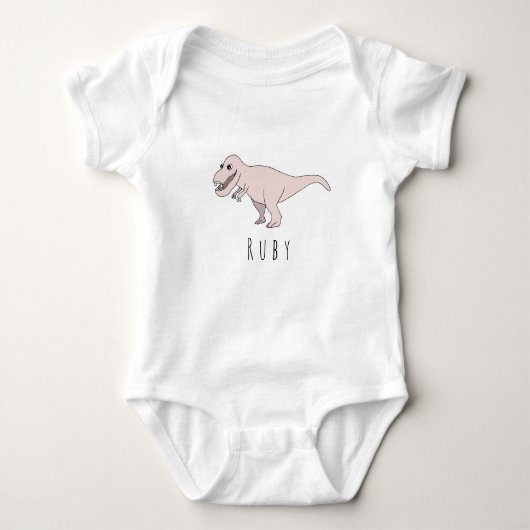 Baby Girl Pink Doodle T-Rex Dinosaur met naam Romper (Voorkant)