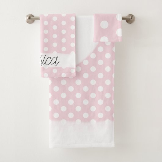 Baby Girl Pink Dot Pattern Monogram Naam Bad Handdoek (Insitu)