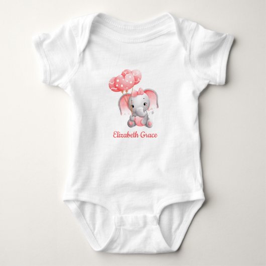 Baby Girl Pink Elephant-ballonnen gepersonaliseerd Romper (Voorkant)
