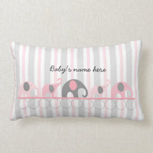 Baby Girl Pink elephants nursery decor + naam Kussen