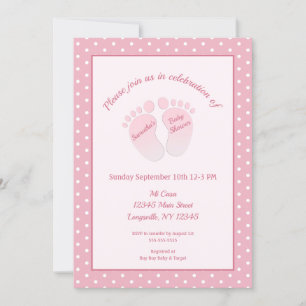 Baby Girl Pink Feet Polka Dot Baby shower Kaart