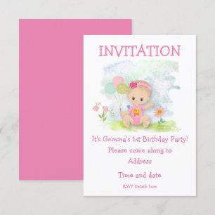 Baby Girl Pink First Birthday Party Kaart