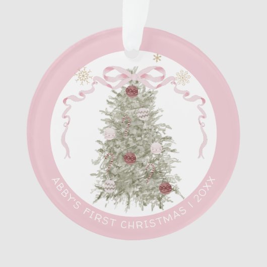 Baby Girl Pink First Christmas Photo Ornament (voorkant)