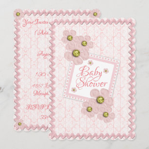 Baby Girl Pink Floral Damask Rack Baby shower Kaart