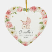 Baby Girl Pink Floral eerste kerstfoto Keramisch Ornament (Voorkant)