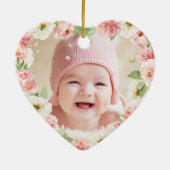 Baby Girl Pink Floral eerste kerstfoto Keramisch Ornament (Achterkant)