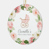 Baby Girl Pink Floral Eerste Kerstversiering Keramisch Ornament (Links)