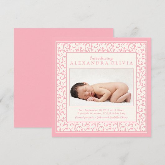 Baby Girl Pink Floral Foto geboorteaankondiging Aankondiging (Voorkant / Achterkant)