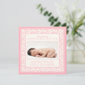 Baby Girl Pink Floral Foto geboorteaankondiging Aankondiging (Staand voorkant)