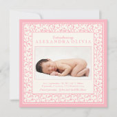 Baby Girl Pink Floral Foto geboorteaankondiging Aankondiging (Voorkant)