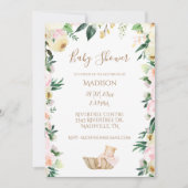 Baby Girl Pink Floral Script Elegant Baby shower Kaart (Voorkant)