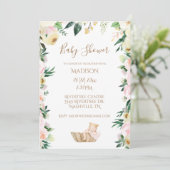 Baby Girl Pink Floral Script Elegant Baby shower Kaart (Staand voorkant)