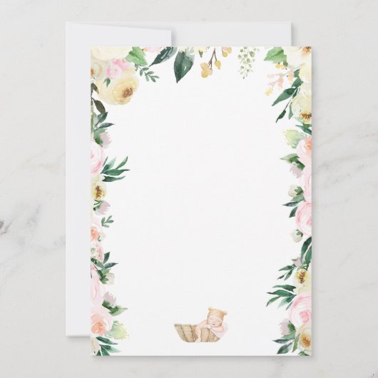 Baby Girl Pink Floral Script Elegant Baby shower Kaart (Achterkant)