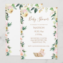 Baby Girl Pink Floral Script Elegant Baby shower