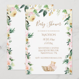 Baby Girl Pink Floral Script Elegant Baby shower Kaart