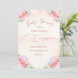 Baby Girl Pink Floral Waterverf Baby shower Kaart