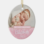 Baby Girl Pink Foto eerste kerstsnowflakes Keramisch Ornament (Rechts)