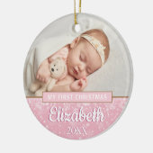 Baby Girl Pink Foto eerste kerstsnowflakes Keramisch Ornament (Links)