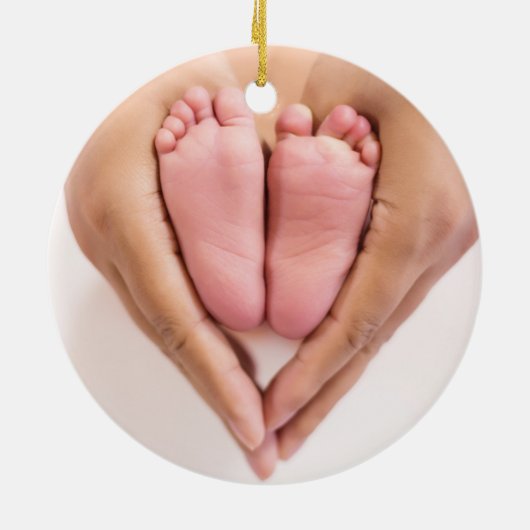 Baby Girl Pink Foto eerste kerstsnowflakes Keramisch Ornament (Achterkant)