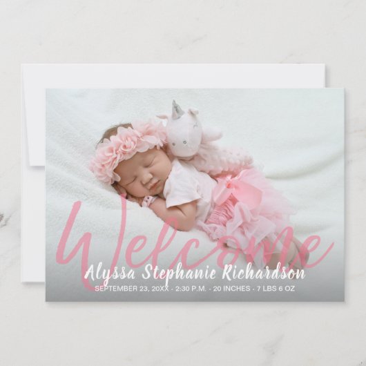Baby Girl Pink Foto Welkom geboorteaankondiging Kaart (Voorkant)