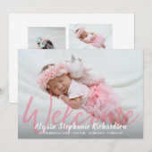 Baby Girl Pink Foto Welkom geboorteaankondiging Kaart (Voorkant / Achterkant)