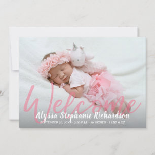 Baby Girl Pink Foto Welkom geboorteaankondiging Kaart