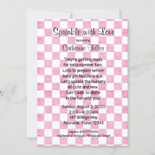 Baby Girl Pink Gingham Sprinkle Showuitnodiging Kaart
