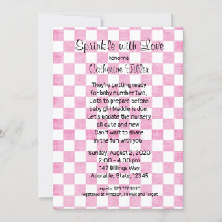 Baby Girl Pink Gingham Sprinkle Showuitnodiging Kaart