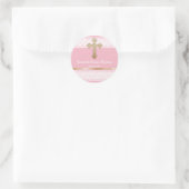 Baby Girl Pink Gold Cross Baptisme Favor Ronde Sticker (Tas)