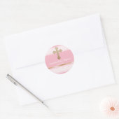 Baby Girl Pink Gold Cross Baptisme Favor Ronde Sticker (Envelop)