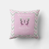 Baby Girl Pink Gray Chevron Butterfly Keepslag Kussen (Achterkant)
