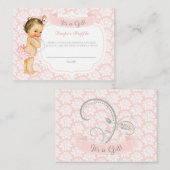 Baby Girl Pink Grey Diaper Raffle Ticket Informatiekaartje (Voorkant / Achterkant)