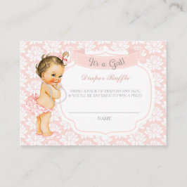 Baby Girl Pink Grey Diaper Raffle Ticket Informatiekaartje