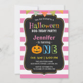 Baby Girl Pink Halloween First Birthday Party Kaart (Voorkant)