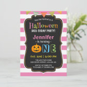 Baby Girl Pink Halloween First Birthday Party Kaart (Staand voorkant)